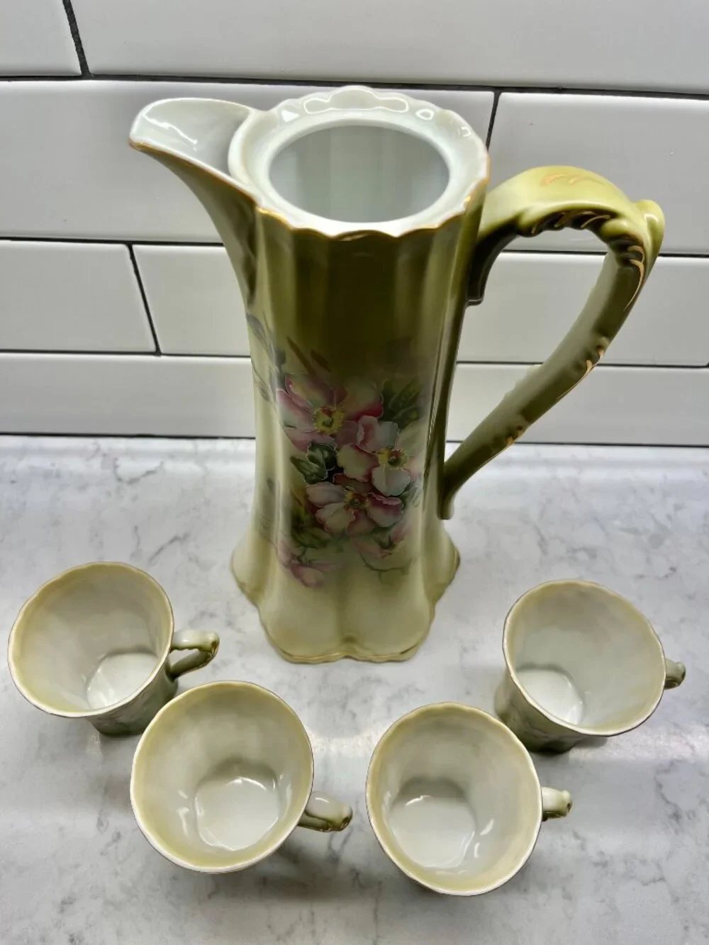 Vintage Nippon Chocolate/Coffee Pot and 4 Cups